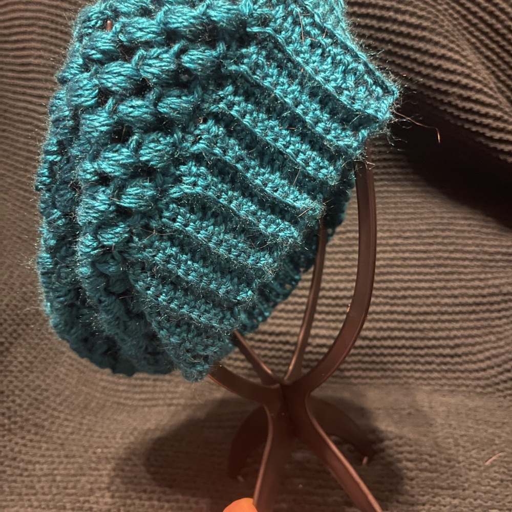 Hand-crochet Teal Slouch Hat